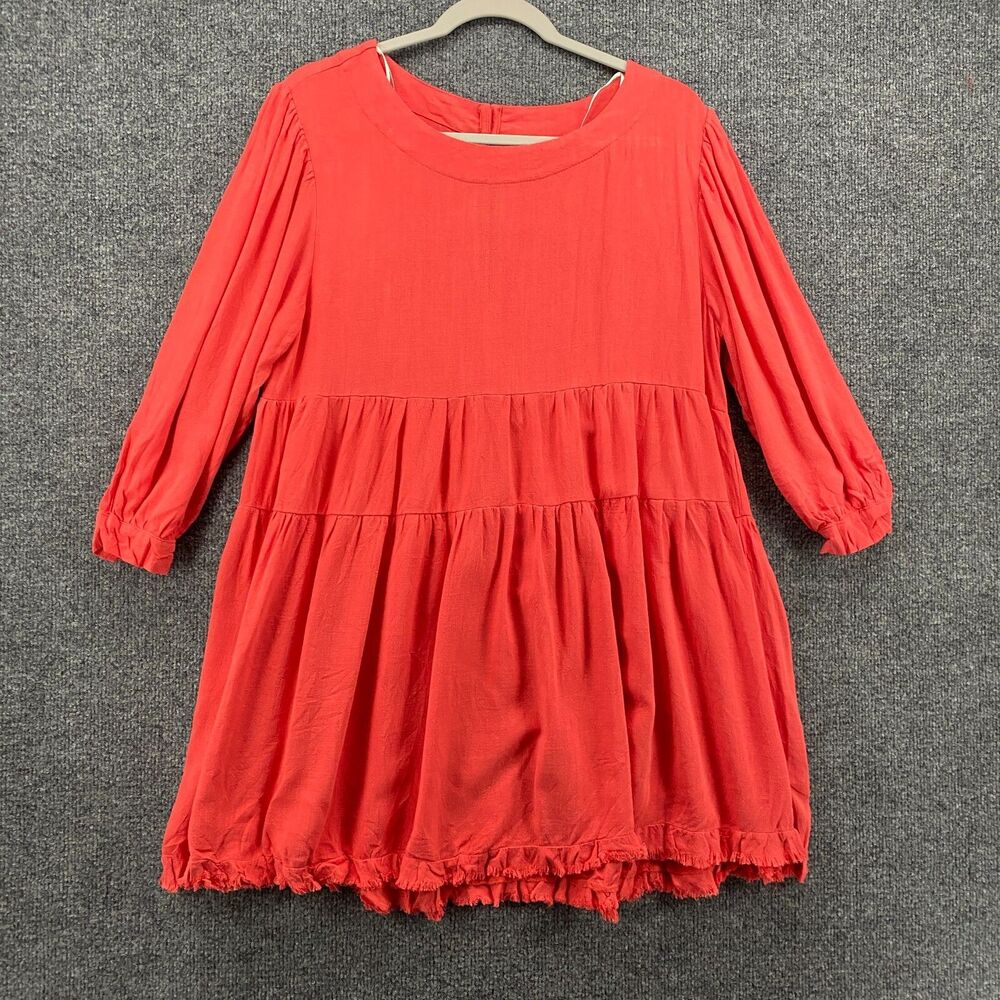 UMGEE Dress Womens S Orange Linen Cotton Long Babydoll Coquette Cottagecore Boho